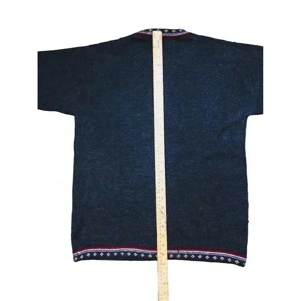 Alpacas Esmeralda Alpaca Wool Cardigan | Blue Geometric Knit Boho Sweater - Picture 4 of 13